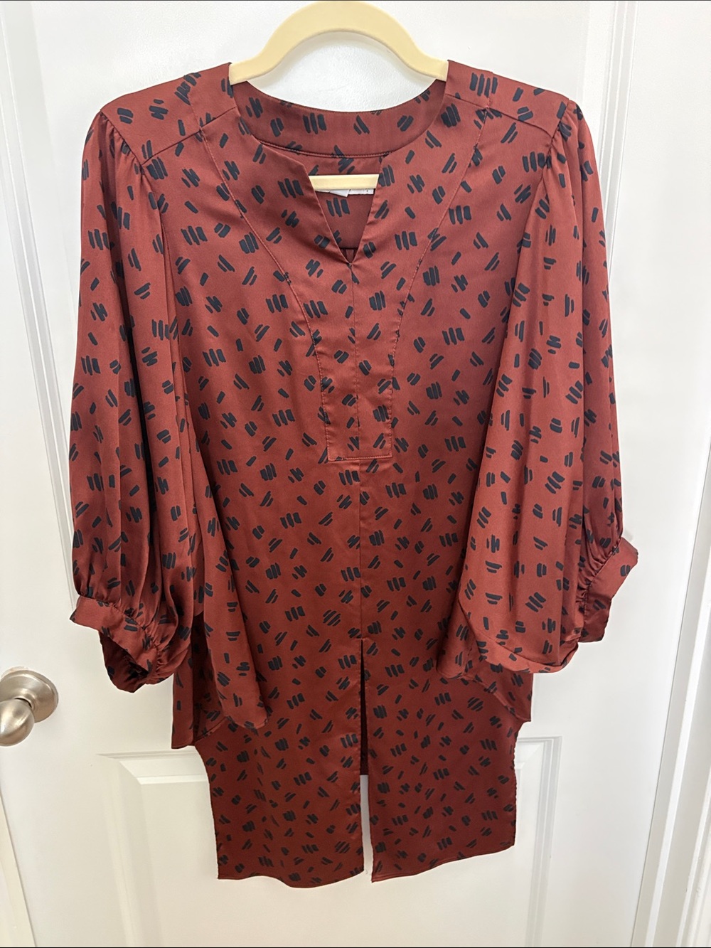 Chico's Rust Red Blouse with Black Abstract Marks